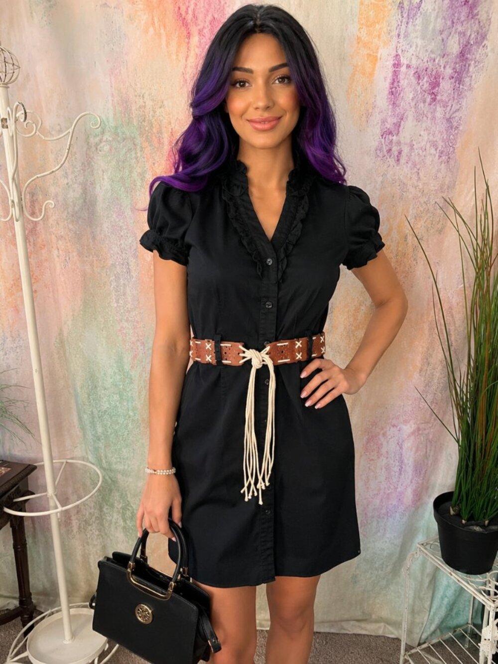 📌The Limited Cotton Mini Button Down Shirt  Dress with Belt & Pockets